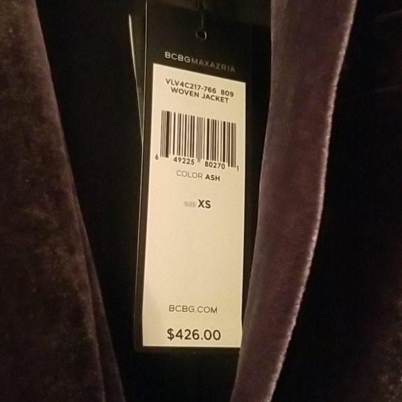 BCBG Grey Ash Woven Jacket Velvet NWT - Picture 5 of 8